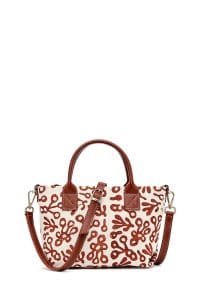 کیف زنانه مینی دستی پارچه‌ای طرح‌دار عسلی چاپ سنگی Kastamonu بند بلند دری مد