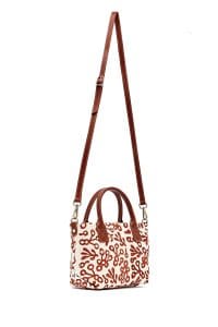 کیف زنانه مینی دستی پارچه‌ای طرح‌دار عسلی چاپ سنگی Kastamonu بند بلند دری مد