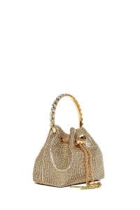 کیف زنانه مینی مجلسی دستی بژ بند زنجیری سنگ‌دوزی شده دری مد