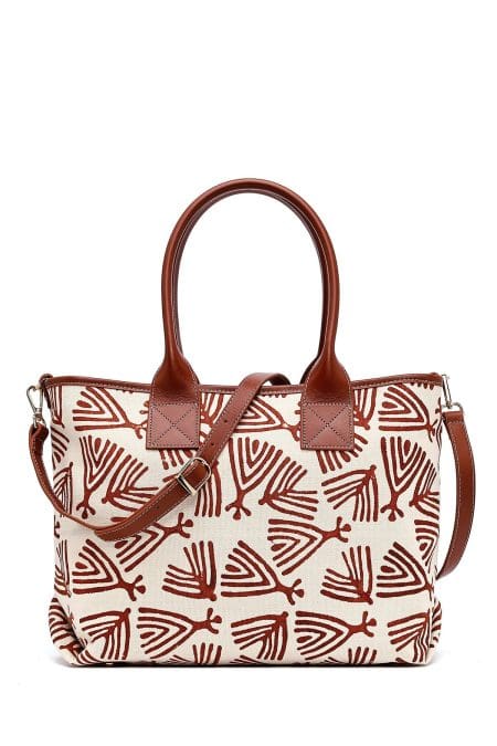 کیف زنانه پارچه‌ای دوشی عسلی طرح‌دار بند بلند Kastamonu دری مد