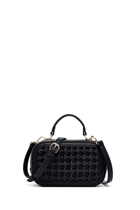 کیف زنانه کراس بادی مشکی بافت‌دار دوشی بلند دری مد