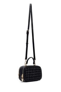 کیف زنانه کراس بادی مشکی بافت‌دار دوشی بلند دری مد