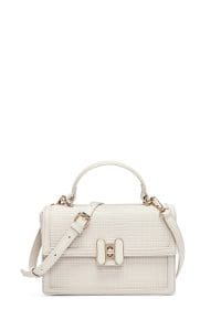 کیف زنانه کراس بادی کرم چاپ‌دار دوشی بلند دری مد