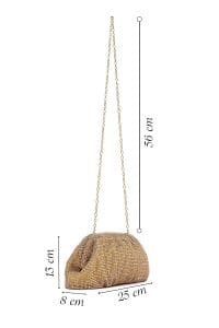 کیف مجلسی زنانه طلایی بند بلند زنجیری نگین‌دار دری مد