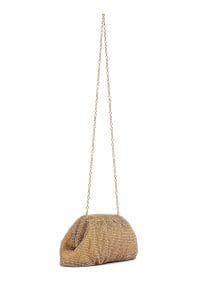 کیف مجلسی زنانه طلایی بند بلند زنجیری نگین‌دار دری مد