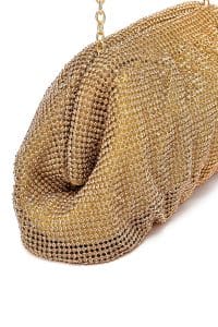 کیف مجلسی زنانه طلایی بند بلند زنجیری نگین‌دار دری مد