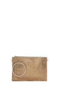 کیف مجلسی زنانه طلایی بند بلند زنجیری نگین‌دار دری مد