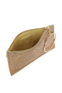 کیف مجلسی زنانه طلایی بند بلند زنجیری نگین‌دار دری مد