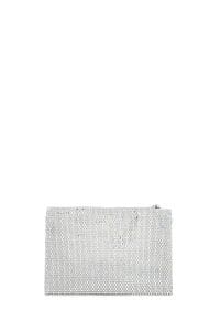 کیف مجلسی زنانه نقره‌ای بند بلند زنجیری نگین‌دار دری مد