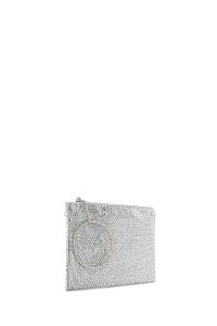 کیف مجلسی زنانه نقره‌ای بند بلند زنجیری نگین‌دار دری مد