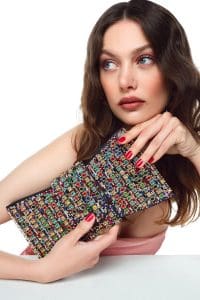 کیف مینی جعبه‌ای زنانه چند رنگ بند بلند نگین‌دار دری مد