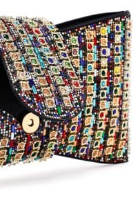 کیف مینی جعبه‌ای زنانه چند رنگ بند بلند نگین‌دار دری مد