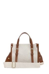 کیف کراس بادی زنانه پارچه‌ای بژ بند بلند دری مد