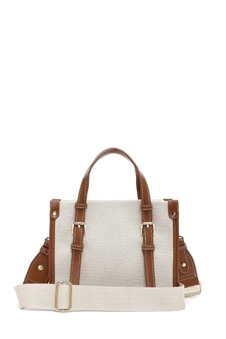 کیف کراس بادی زنانه پارچه‌ای بژ بند بلند دری مد