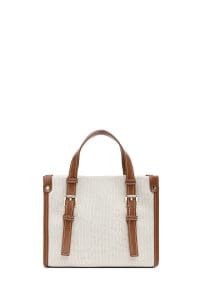 کیف کراس بادی زنانه پارچه‌ای بژ بند بلند دری مد