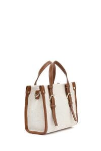 کیف کراس بادی زنانه پارچه‌ای بژ بند بلند دری مد