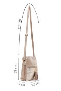 کیف کراس بادی زنانه چرم بژ بند بلند با جزئیات اکسسوری دری مد