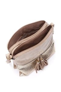 کیف کراس بادی زنانه چرم بژ بند بلند با جزئیات اکسسوری دری مد