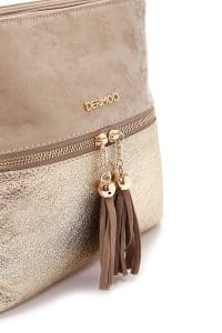 کیف کراس بادی زنانه چرم بژ بند بلند با جزئیات اکسسوری دری مد