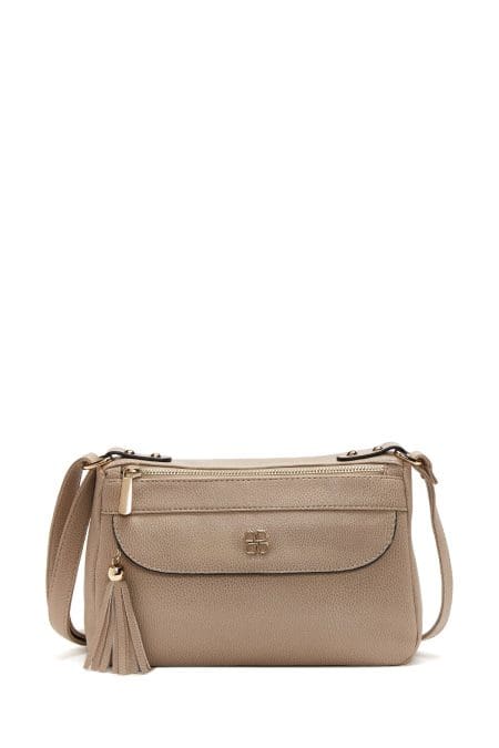 کیف کراس بادی زنانه چرم بژ بند بلند دری مد