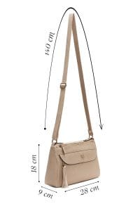 کیف کراس بادی زنانه چرم بژ بند بلند دری مد