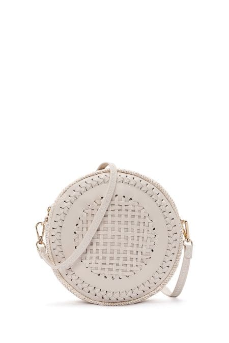 کیف کراس بادی زنانه چرم سفید بافت‌دار مینی بند بلند دری مد