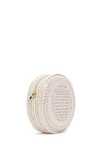 کیف کراس بادی زنانه چرم سفید بافت‌دار مینی بند بلند دری مد