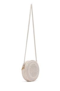 کیف کراس بادی زنانه چرم سفید بافت‌دار مینی بند بلند دری مد