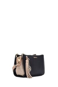 کیف کراس بادی زنانه چرم مشکی بند بلند با جزئیات اکسسوری دری مد