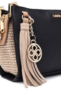 کیف کراس بادی زنانه چرم مشکی بند بلند با جزئیات اکسسوری دری مد