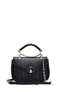 کیف کراس بادی زنانه چرم مشکی بند بلند طرح‌دار دری مد