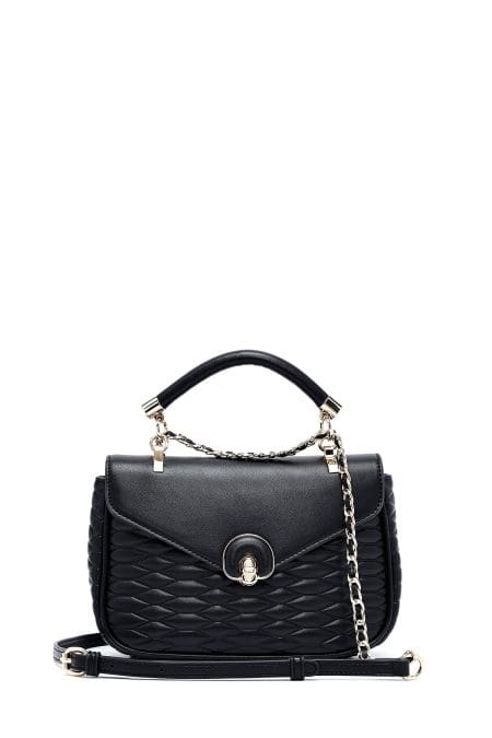 کیف کراس بادی زنانه چرم مشکی بند بلند طرح‌دار دری مد