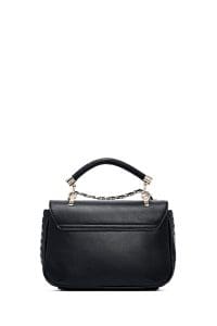 کیف کراس بادی زنانه چرم مشکی بند بلند طرح‌دار دری مد