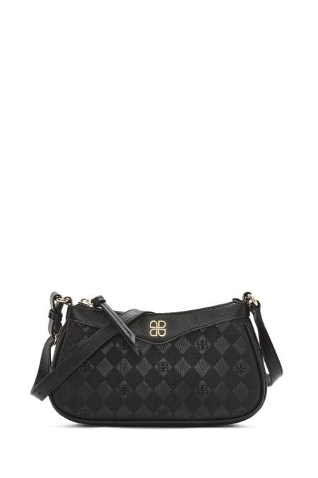 کیف کراس بادی زنانه چرم مشکی چاپ‌دار دری مد