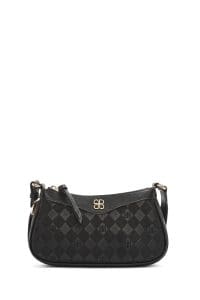 کیف کراس بادی زنانه چرم مشکی چاپ‌دار دری مد