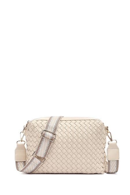 کیف کراس بادی زنانه چرم کرم بافت‌دار دری مد