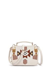 کیف کراس بادی زنانه چرم کرم بند بلند چاپ‌دار دری مد