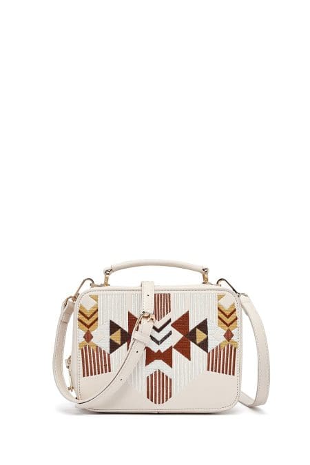 کیف کراس بادی زنانه چرم کرم بند بلند چاپ‌دار دری مد