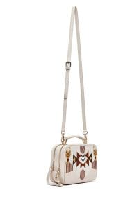 کیف کراس بادی زنانه چرم کرم بند بلند چاپ‌دار دری مد