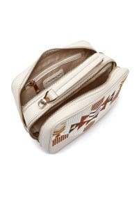 کیف کراس بادی زنانه چرم کرم بند بلند چاپ‌دار دری مد