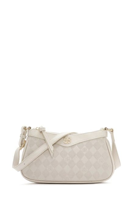 کیف کراس بادی زنانه چرم کرم چاپ‌دار دری مد