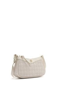 کیف کراس بادی زنانه چرم کرم چاپ‌دار دری مد