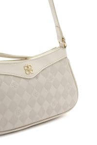 کیف کراس بادی زنانه چرم کرم چاپ‌دار دری مد