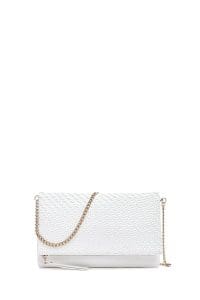 کیف کلاچ زنانه سفید بند بلند زنجیری بافتی دری مد