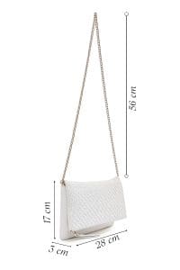 کیف کلاچ زنانه سفید بند بلند زنجیری بافتی دری مد