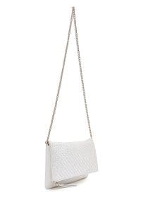 کیف کلاچ زنانه سفید بند بلند زنجیری بافتی دری مد