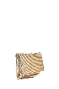 کیف کلاچ زنانه طلایی بند بلند زنجیری بافتی دری مد