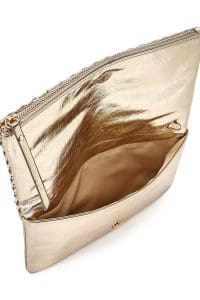 کیف کلاچ زنانه طلایی بند بلند زنجیری بافتی دری مد