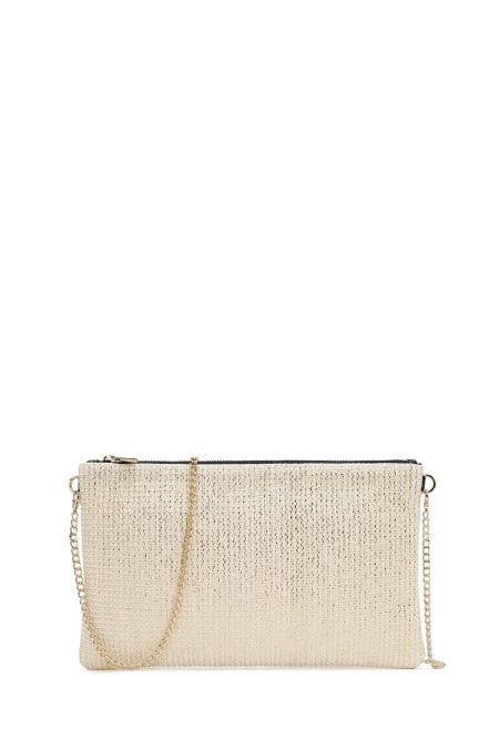 کیف کلاچ زنانه طلایی بند بلند زنجیری حصیری دری مد