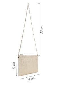 کیف کلاچ زنانه طلایی بند بلند زنجیری حصیری دری مد